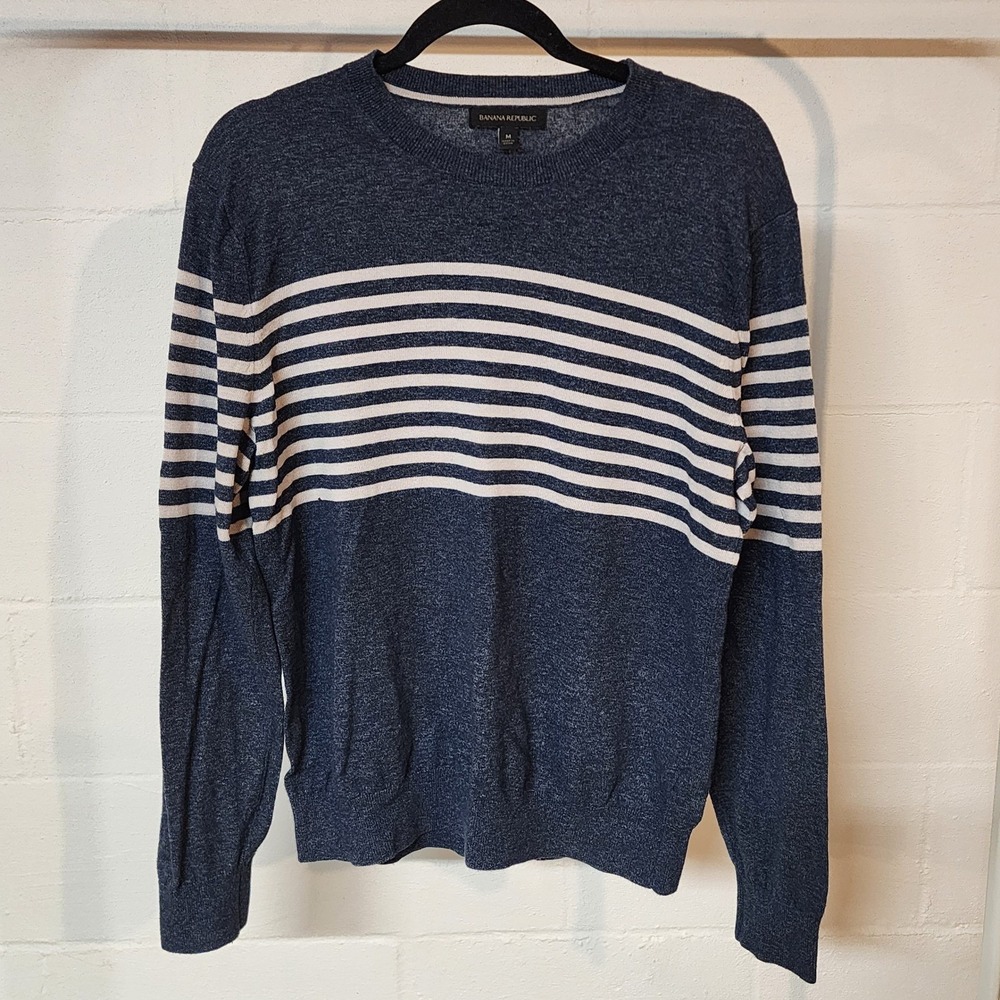 CLEARANCE 💲6️⃣ Banana Republic Men Striped Crew Neck Sweater Blue Stripe Size M
